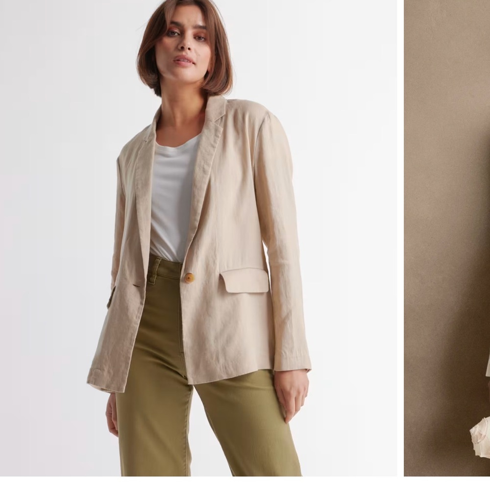 Quince 100% European Linen Blazer Sz L Sand NEW